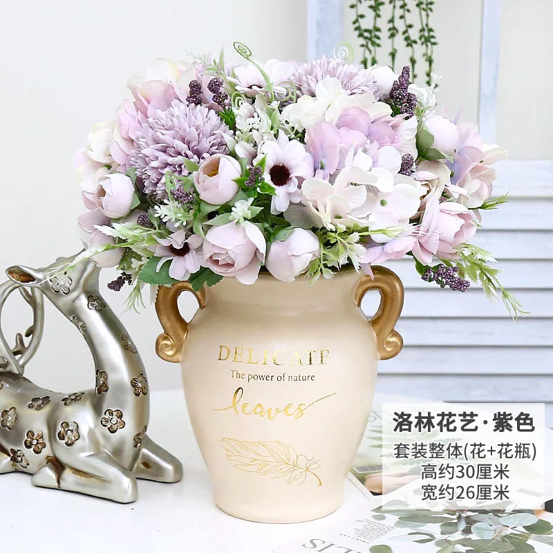 Европейский стиль роскошный искусственный цветок керамический набор ваза для