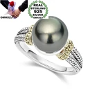 Женское Винтажное кольцо OMHXZJ, серебро 925 пробы с серым жемчугом