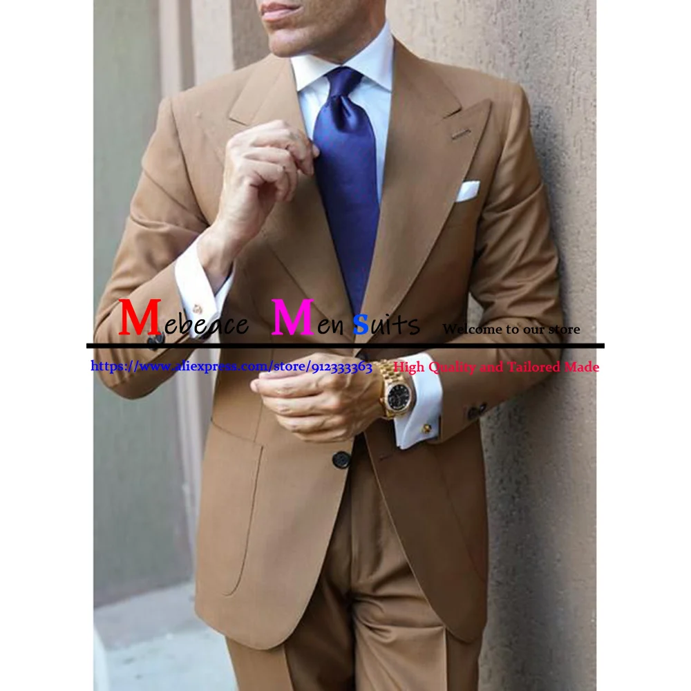 

Костюм мужской классический деловой коричневый, пиджак и брюки, модный однотонный приталенный Свадебный костюм из 2 предметов (Блейзер + брю...