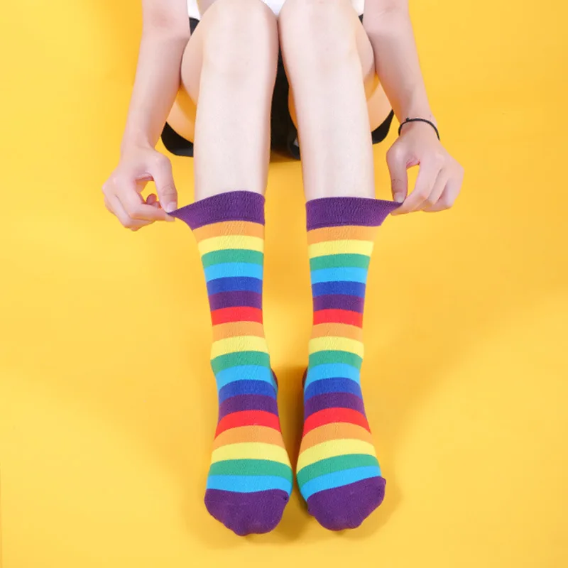 

Fashion Streetwear Striped Rainbow Socks Women Japanese Style Tube Socks Hip Hop for Autumn 372