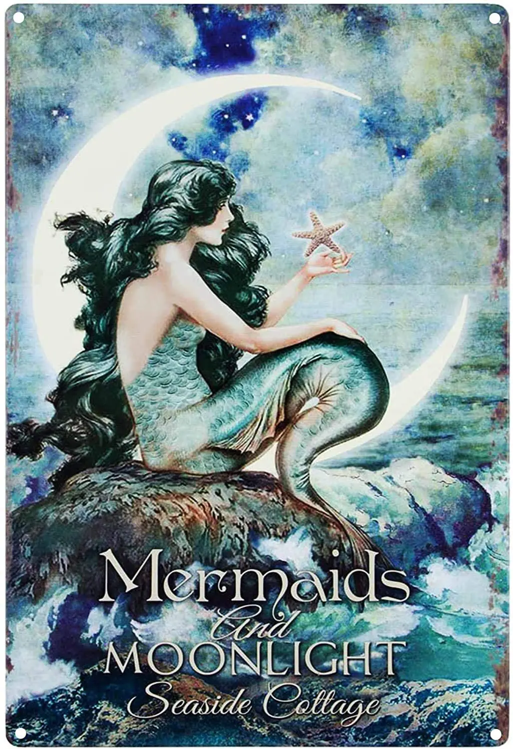

MAIYUAN Mermaids& Moonlight Tin Advertising Sign Home Decor Bathroom Wall Art Beautiful Vibrant Colors Metal Vintage Outdoor