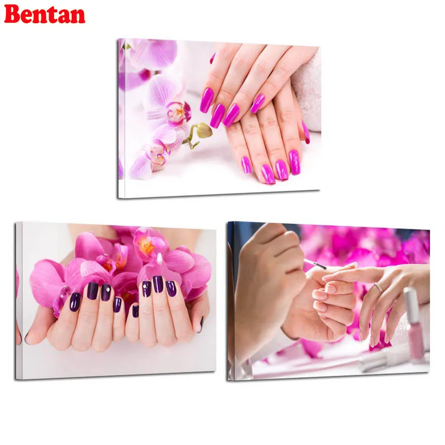 5d DIY Diamond Painting Purple Orchid Flowers Nail Painting Hands Spa Pictures Beauty Salon Cross Stitch Diamond Embroidery 3pcs