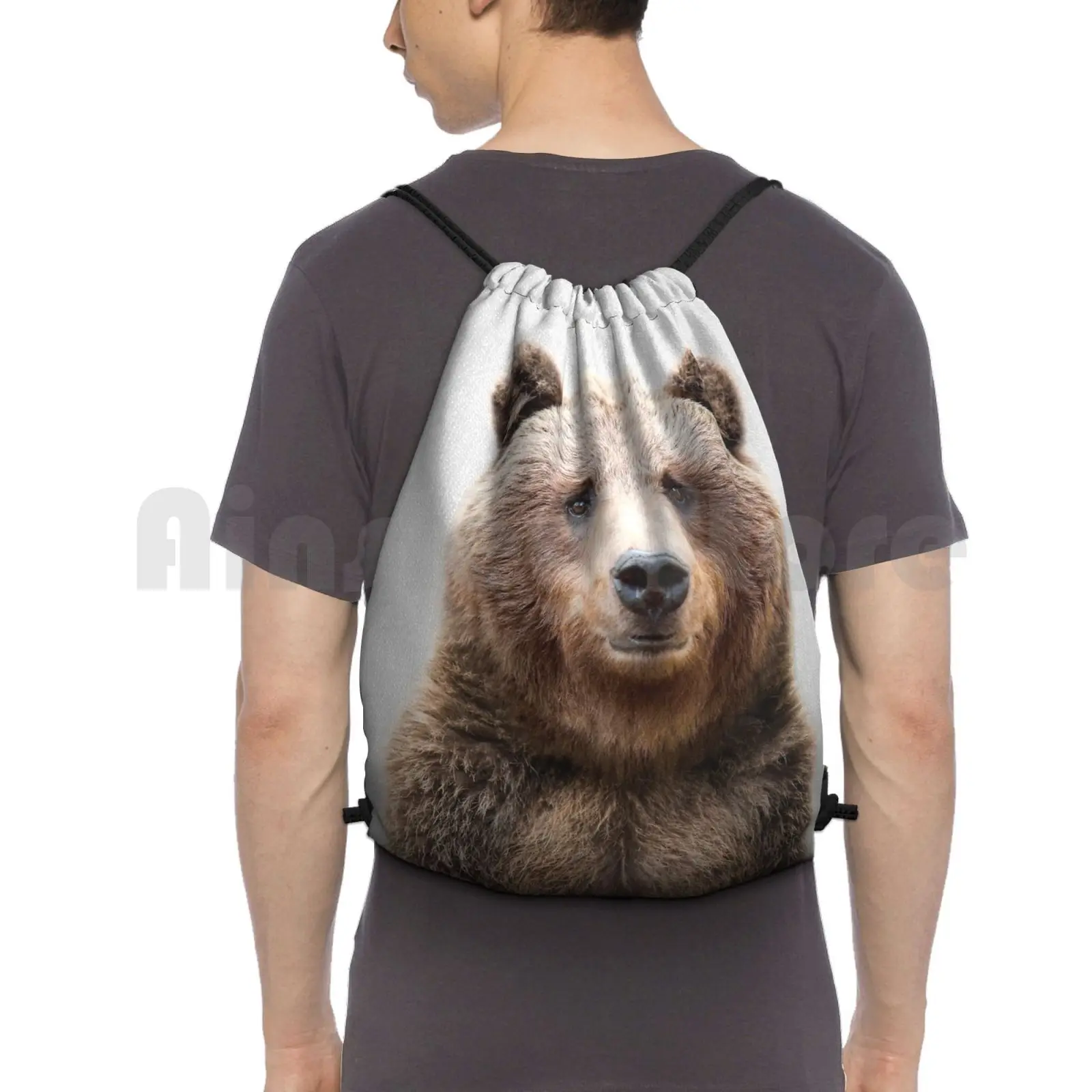 

Grizzly Bear-Colorful Backpack Drawstring Bag Riding Climbing Gym Bag Animal Animals Peekaboo Wild Wildlife Nursery Modern