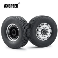 axspeed metal front wheel hub rims with 28mm width black rubber tires for 114 tamiya rc trailer tractor truck car parts