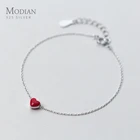 Женский многослойный браслет-цепочка Modian из стерлингового серебра 925 пробы с красной эмалью и сердцами, браслет с замком-карабином геометрического дизайна, бижутерия