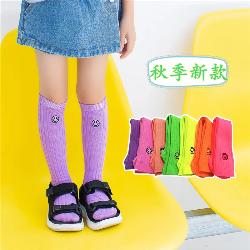 Модные осенние длинные носки для маленьких девочек милые флуоресцентные