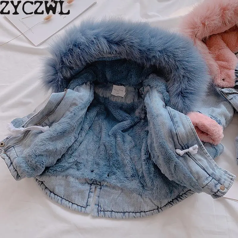 Зимняя джинсовая куртка для маленьких девочек теплая верхняя одежда из