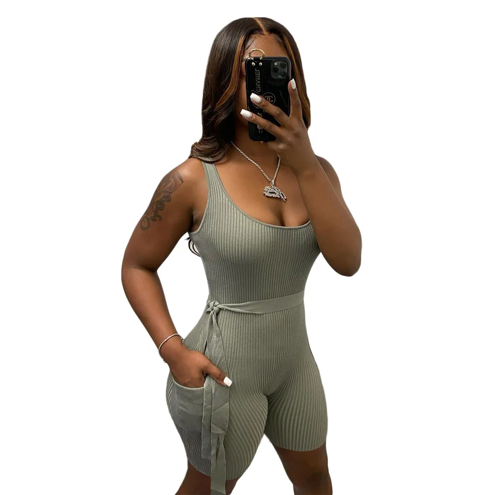 

Women jumpsuit the new summer 2021 pure color pit tight jumpsuits with short sleeves