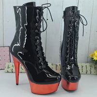 leecabe 15cm6inches red platform with shinny black upper high heel platform boots closed toe pole dance boot