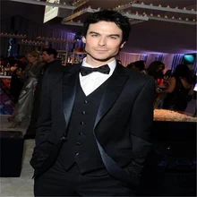 New High-Quality Customized Fashion Design Black Men's Suit, Peak Lapel, Groom's Stylish Slim 3-Piece Set (Jacket +Pants + Vest) (3)