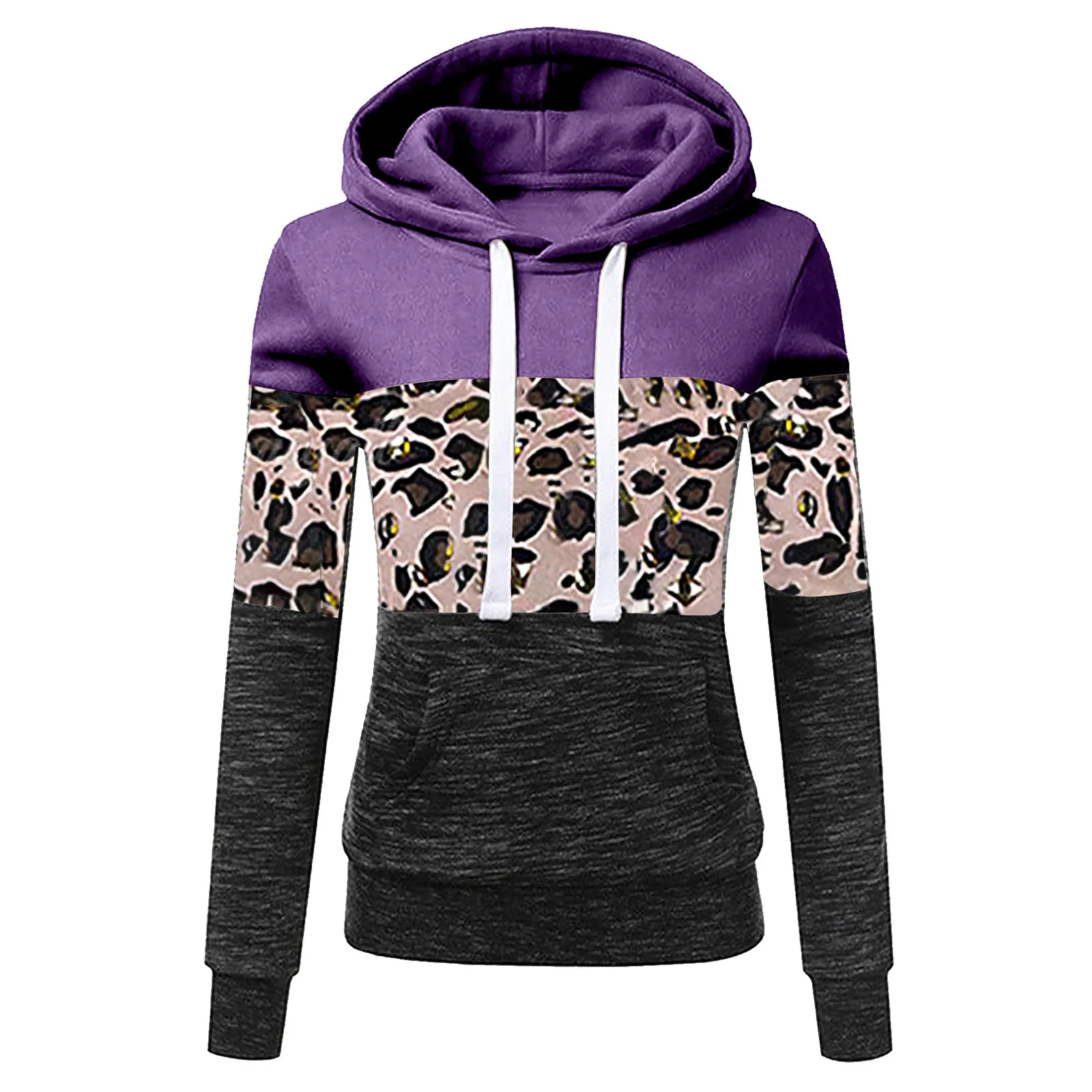 

Womens Sweatshirts Casual Hoodies Patchwork Leopard Hooded Blouse Pullover Tops Sweatshirt Pockets Spring Autumn Hoodies Female