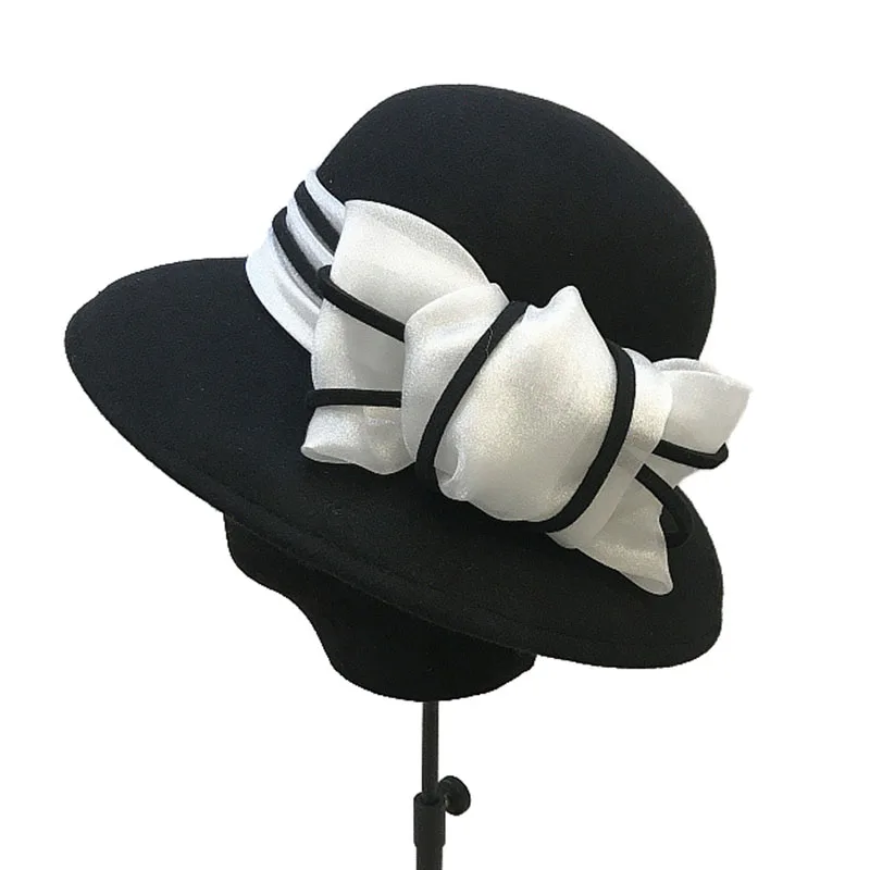 Fibonacci зимняя фетровая шляпа для женщин Элегантная блузка с бантом дамы из шерсти