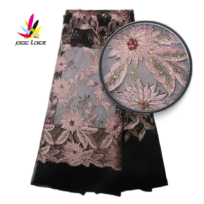 Французская кружевная ткань с бисером и камнями 2017 Высокое качество африканская