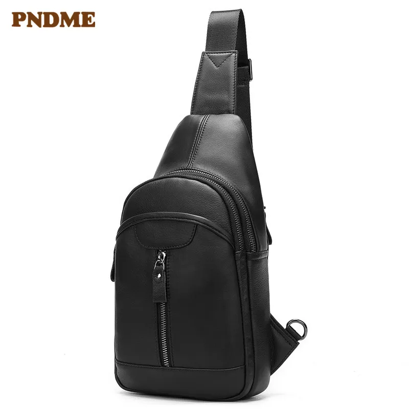 

Повседневная Простая мужская нагрудная сумка PNDME из натуральной кожи, дизайнерские водонепроницаемые черные сумки-мессенджеры из воловьей...