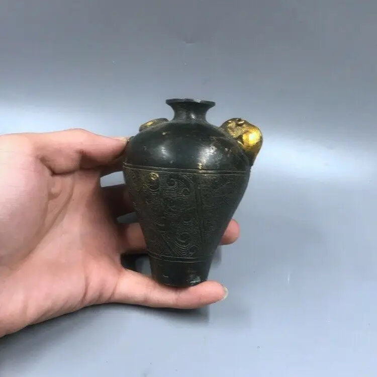 

Antique Miscellaneous Collection Brass Pure Copper Gilt Small Vase Snake Rat