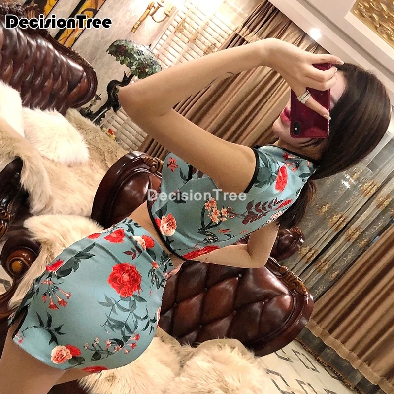 2021 Сетчатая ткань Китайское платье Ципао женское белье набор воротник стойка