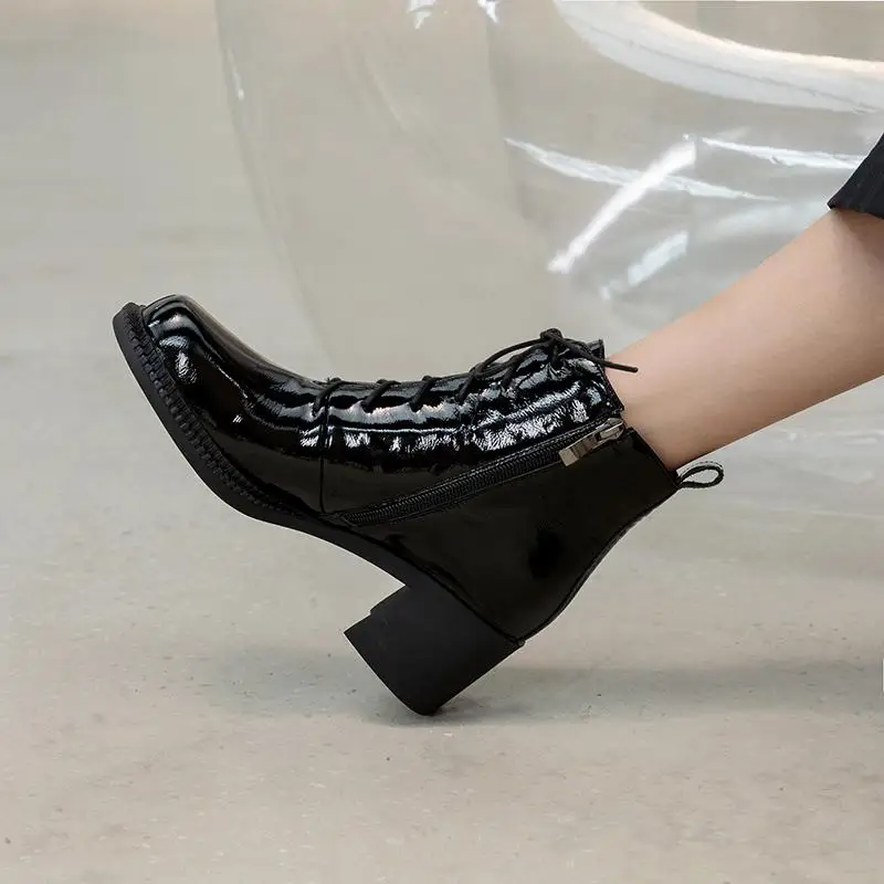Murah Krazing Pot Alami Kulit Sapi Sepatu Hak Tinggi Ujung Bulat College Desain Pesta All-Match Street Fashion Gaya Preppy Pergelangan Kaki Sepatu L8f1