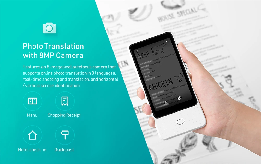 Умный переводчик Xiaomi Mijia 18 языков ии автоматический с камерой фотоперевод