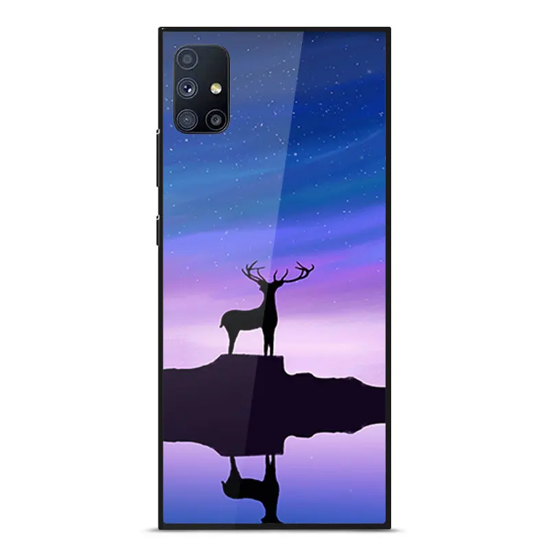 

For Samsung M51 Case Mirror Painted pattern Scratch Proof Tempered glass shockproof Back Cover For Samsung M51 SM-M515 Cover