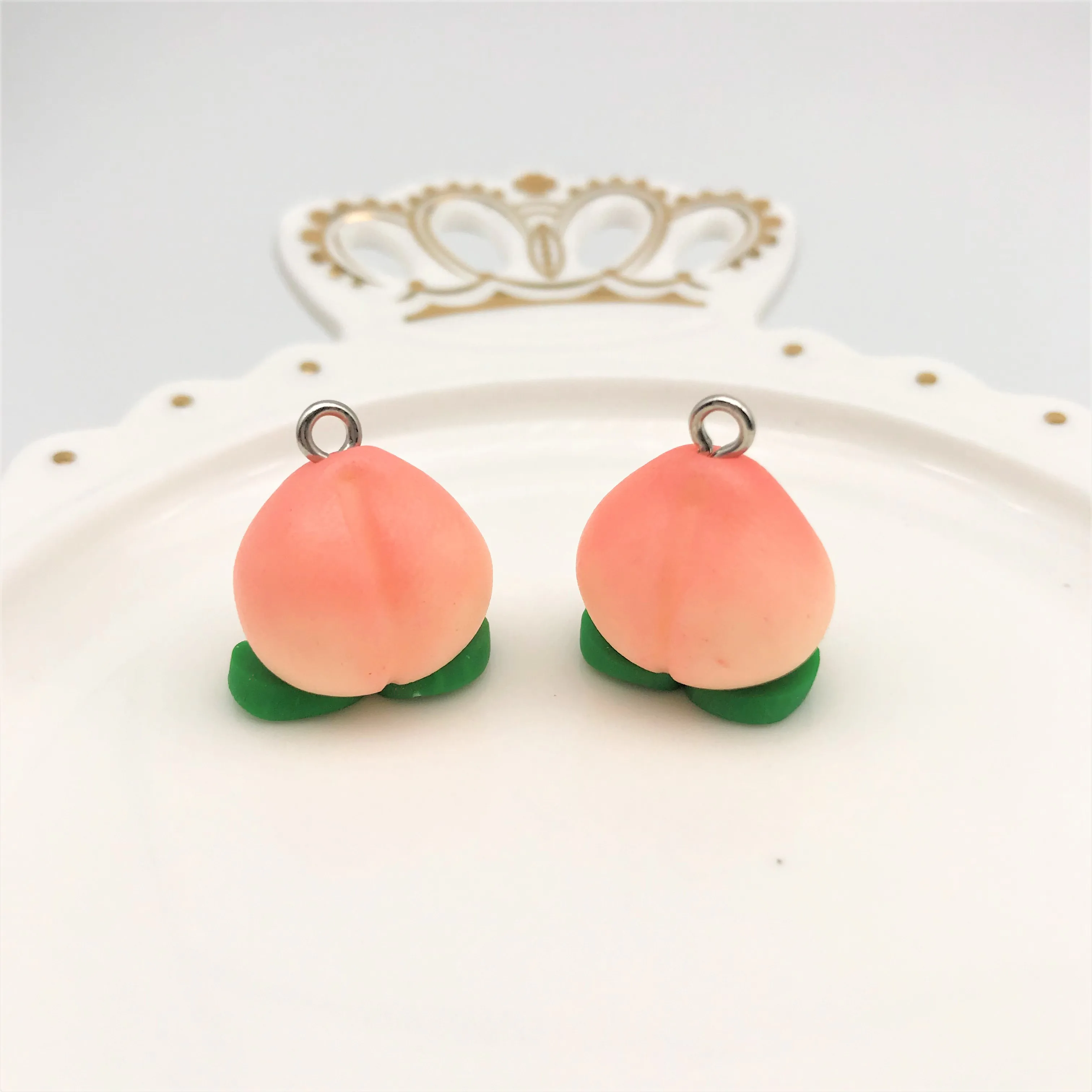 10 шт. 17*21 мм глины Симпатичный розовый подвески персики 3D миниатюрные фрукты