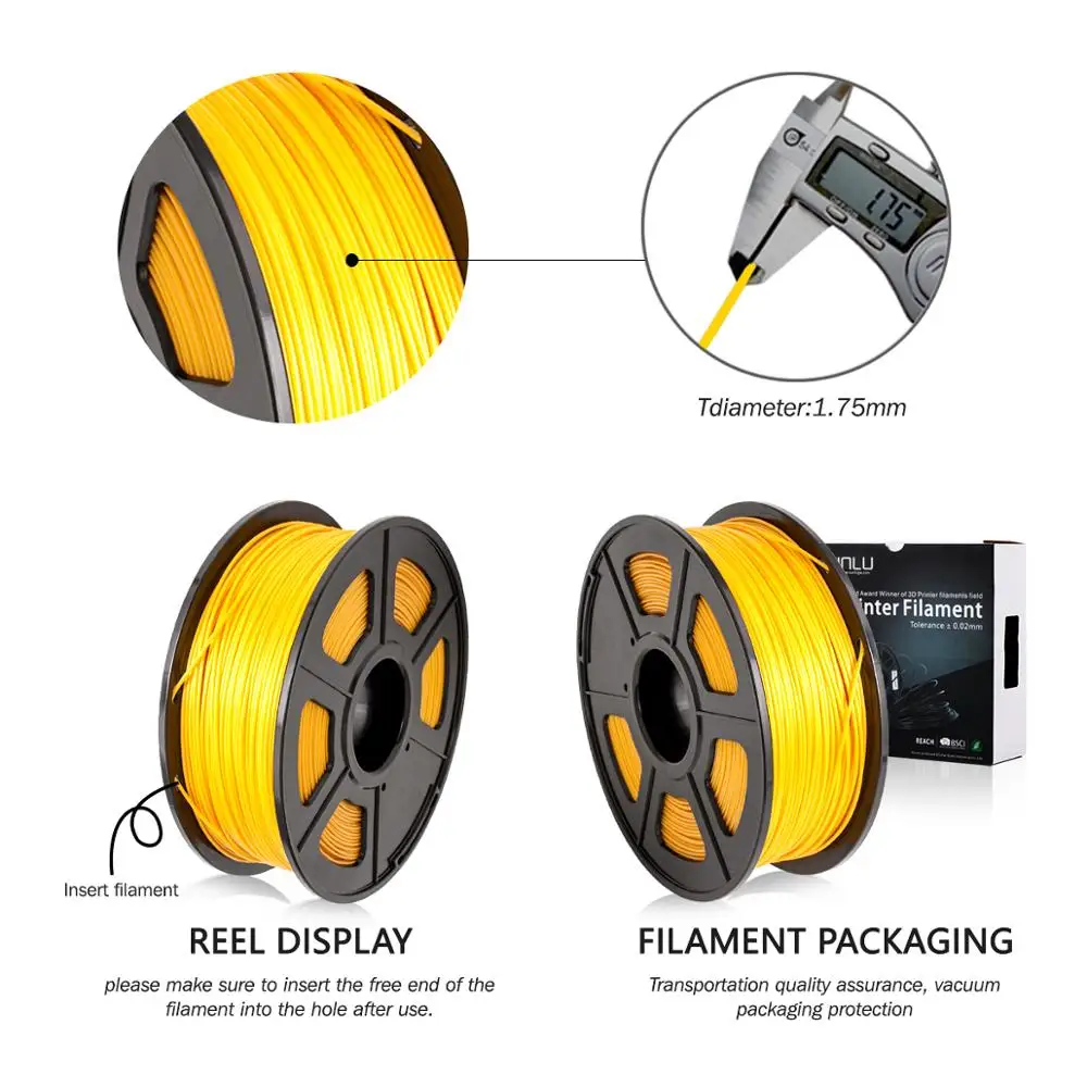 Sunlu 3D Printer Filament PLA 100% no bubble 1.75mm 1KG with Spool Gold with competitive advantages стержни для 3д ручки