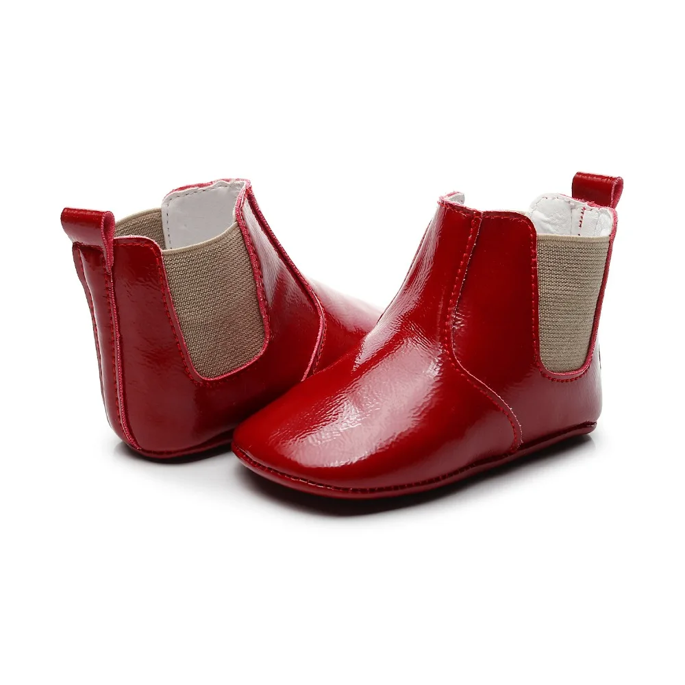 Дропшиппинг для маленьких девочек высокие сапоги upper Boots 6 цветов для новорожденных из искусственной кожи глянцевая с пуховной внутренной частью для малышей; мягкая обувь; зимняя обувь с нескользящей подошвой; ботинки