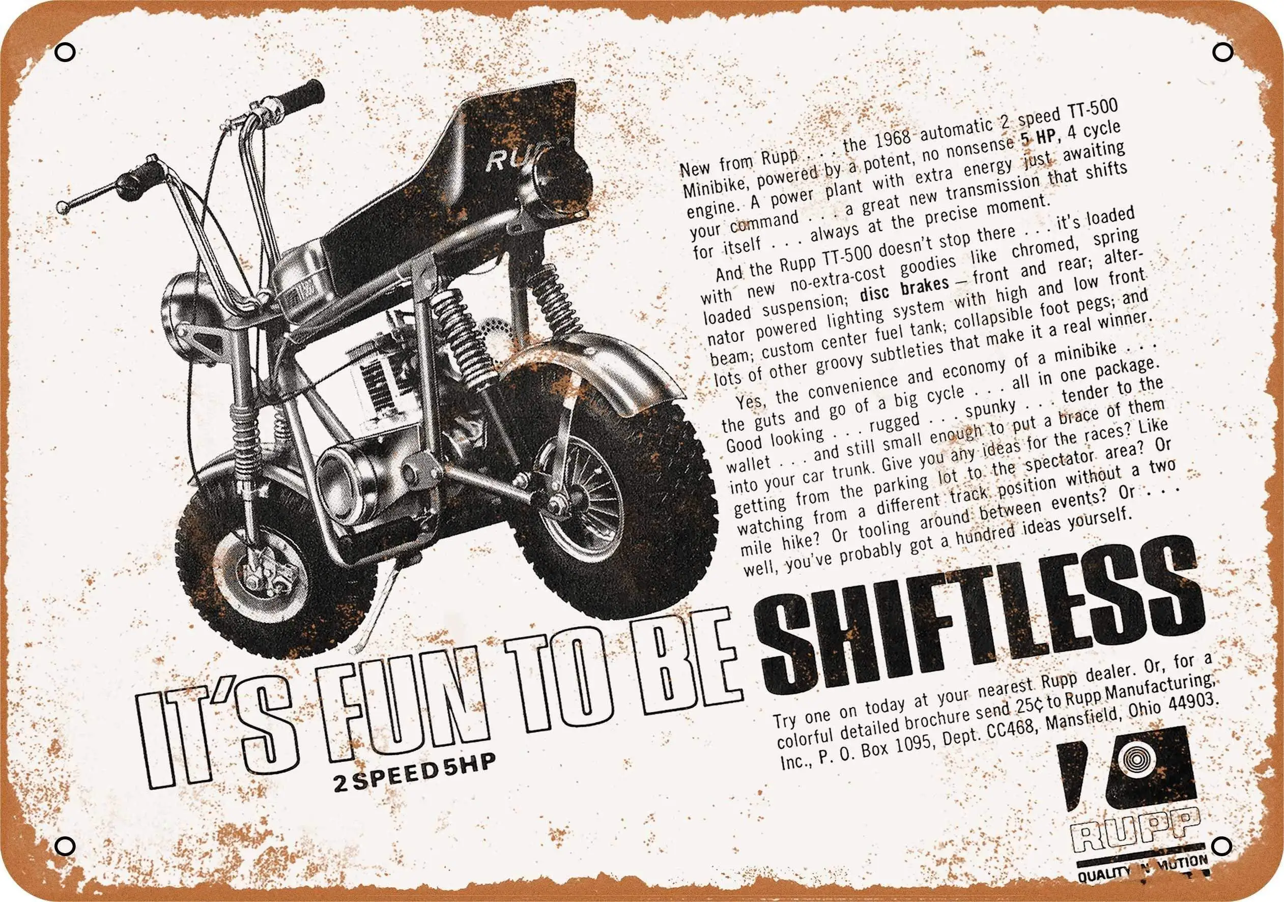 

SLALL 1968 Rupp Minibikes Retro Street Sign Household Metal Tin Sign Bar Cafe Car Motorcycle Garage Decoration