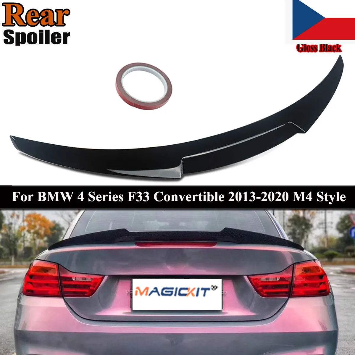 

MagicKit For BMW 4Series F33 F83 2013-20 M4 Style Rear Trunk Spoiler Lip Wing Gloss Black