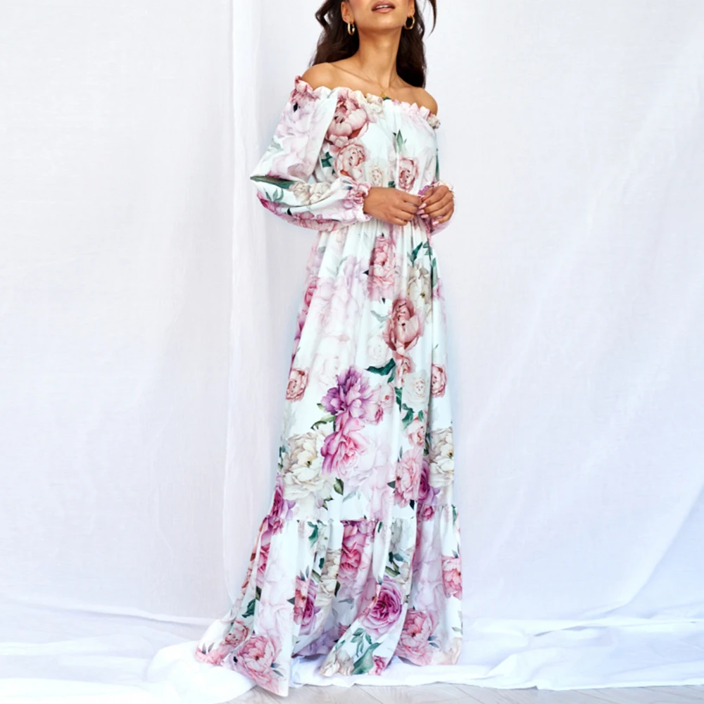 Женское праздничное длинное платье повседневное свободное с вырезом лодочкой и