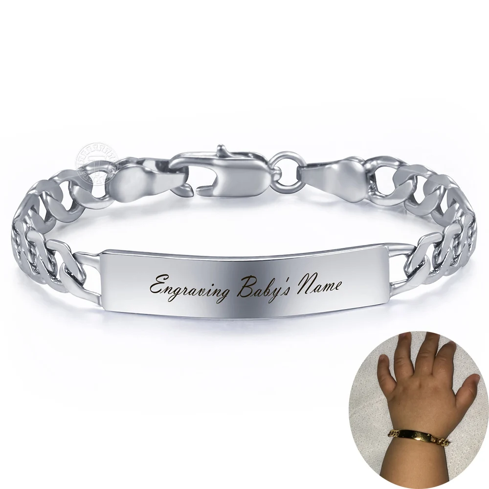 Gold Silver Color Personalized Baby Name Bracelet Figaro Bangle Link Chain ID Engraved Bracelet For Kids Jewelry LGB427SF114