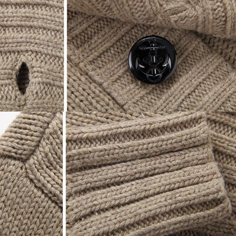 

Men Autumn Stand Collar Buttons up Pockets Knitted Sweater Thickened Warm Coat