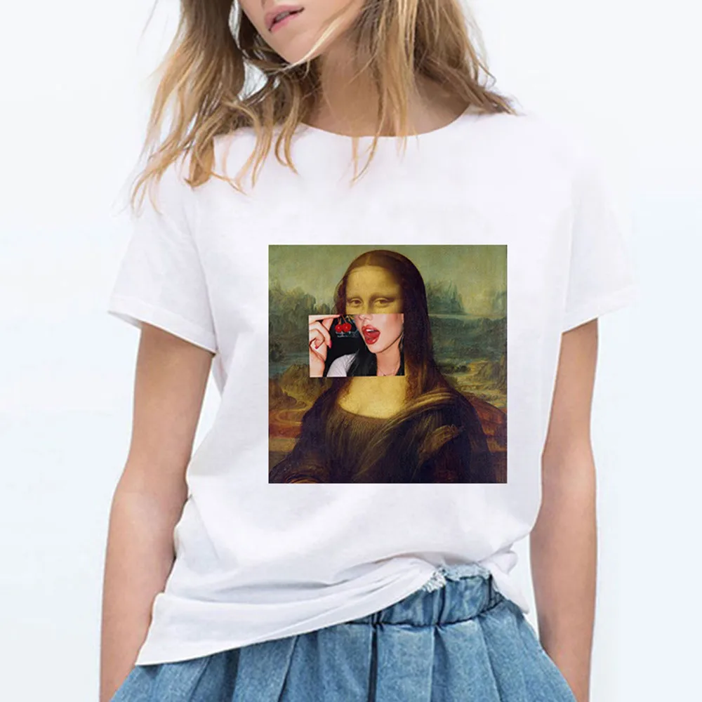 Пародия Мона Лиза красоты девочка ест с вишневым рисунком для девочек летнее