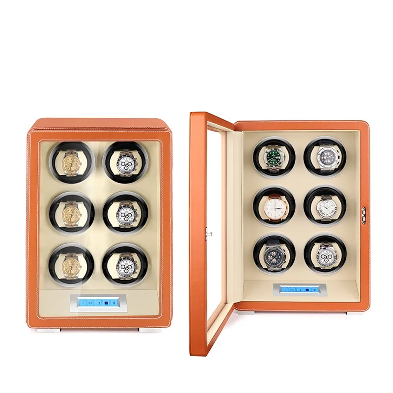 Luxury Watch Winder 6 Automatic Watches Storage Box High Gloss Wood Leather Mabuchi Motor LCD Touch Screen and Remote Control | Наручные