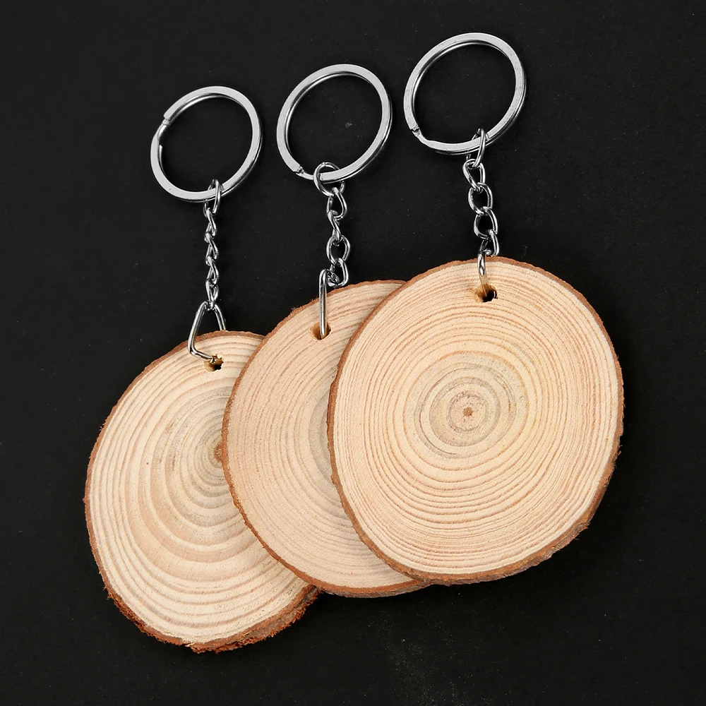

20Pcs Natural Wooden Round DIY Ornament Unfinished Wood Slices With Keychain Crafts Wedding Party Home Decoration
