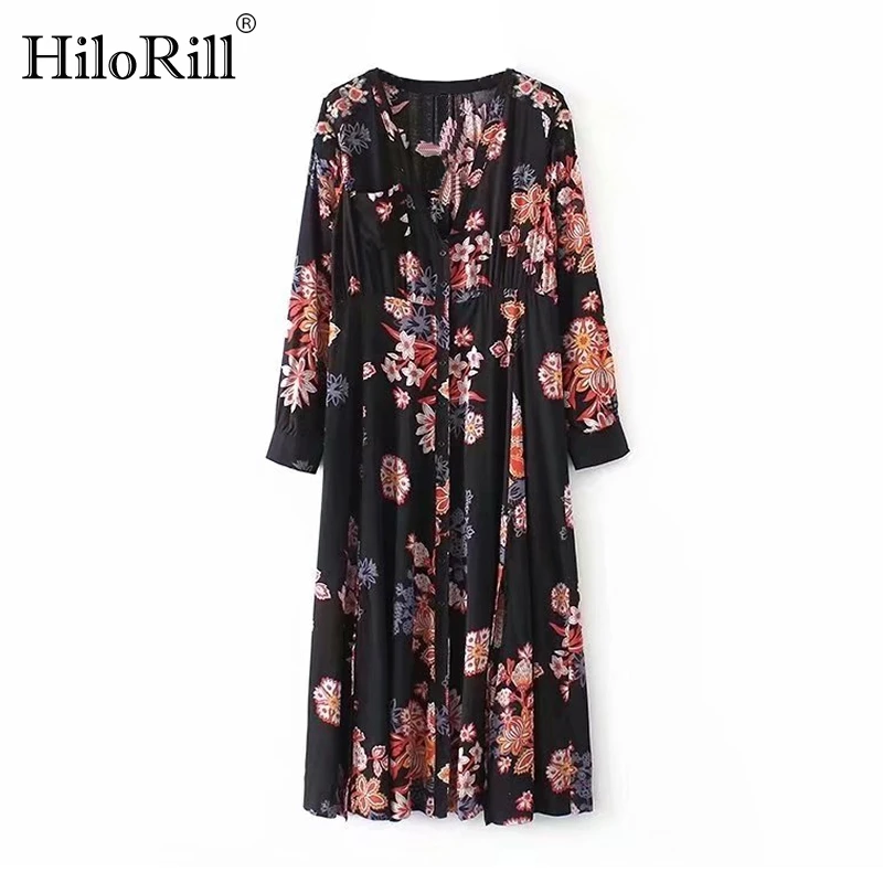 

HiloRill Floral Print Beach Long Dress Boho Style Women Split Embroidery Lace Patchwork Midi Party Dresses Vestidos De Fiesta