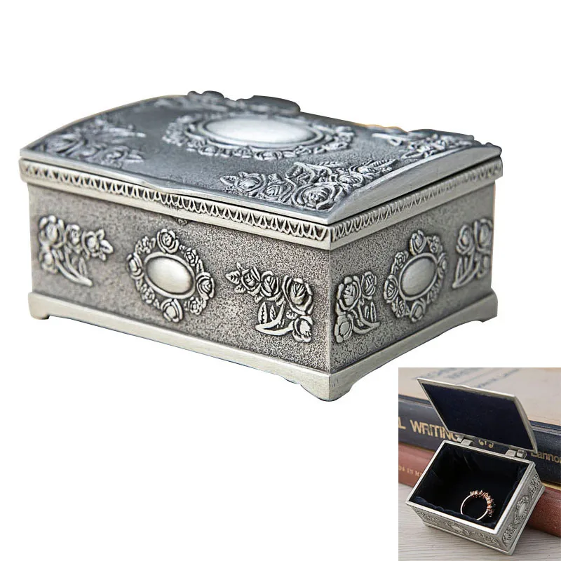 Шкатулка для ювелирных изделий винтажная квадратная из цинкового сплава |