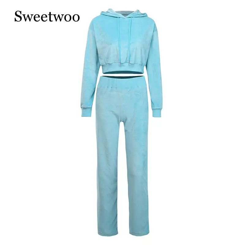 Однотонный синий комплект для бега женский зимний спортивный костюм толстовки