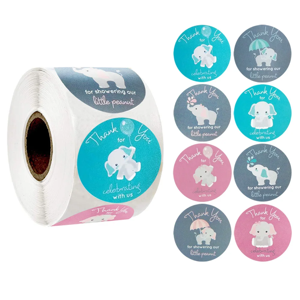 

500Pcs/Roll 8 Styles Cute Elephants Thank You Sticker Seal Label Scrapbook Decorative Sticker Handmade DIY Stationery Sticker