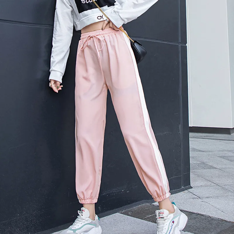 

Pants women loose wild trend street sports casual trousers women's high-waisted thin wide-leg pants harem drawstring sweatpants