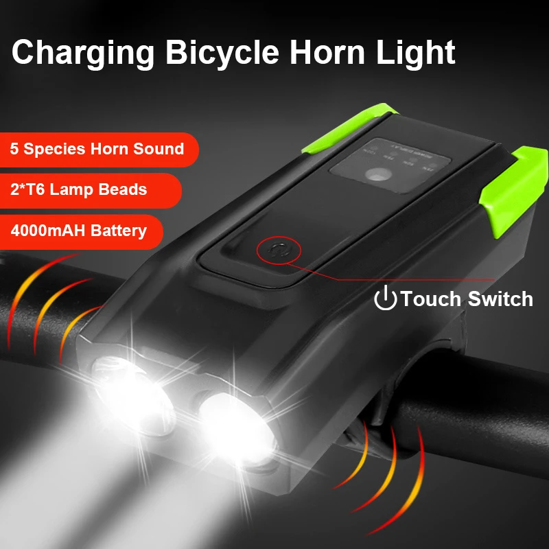 Умный индукционный велосипедный передний фонарь 4000 мАч зарядка через USB 2 * T6
