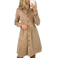 women outfits autumn fashion office lady dress turn down collar single breasted winter solid color pleated waist mini dress