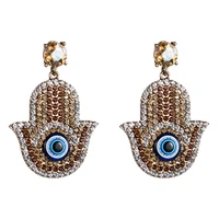 evil eye fatima hand rhinestone long drop earrings exaggerate creative turkish fashion zircon dangle earring women party jewelry