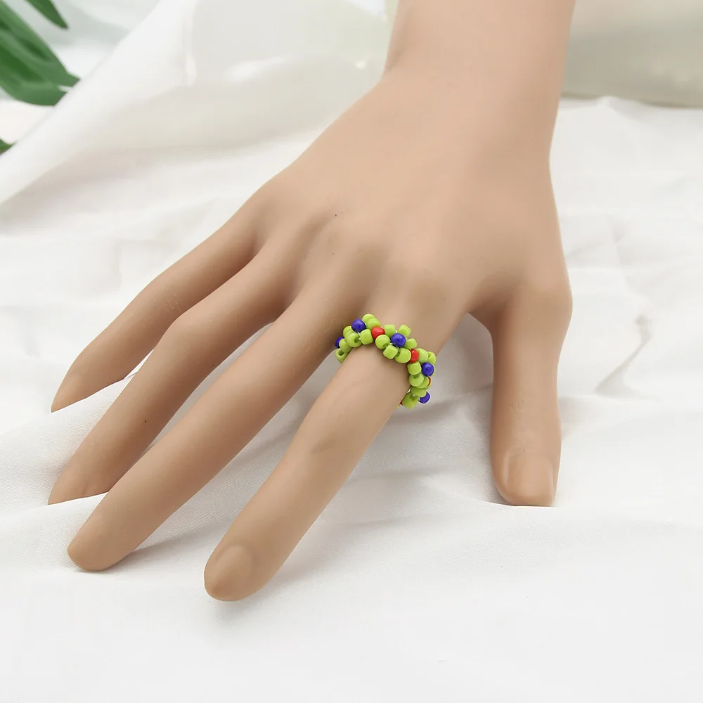 

1pcs New Effect Color Round Flower Beads Summer Ins Net Red Hyuna Style Cute Ring Fashion Ring Gift Multi-color Optional