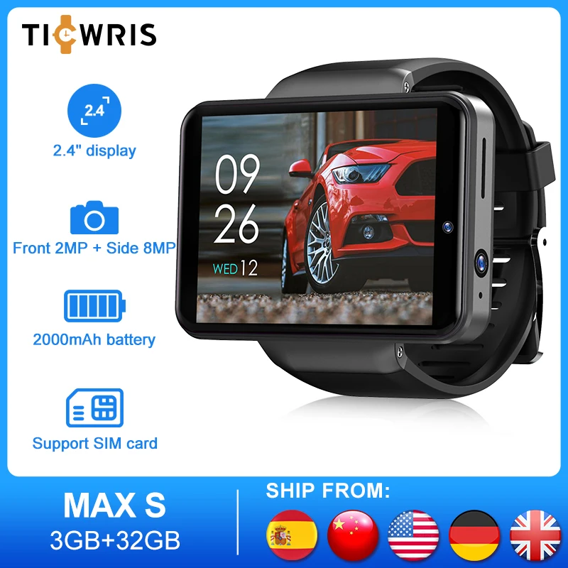 Смарт-часы Ticwris MAX S 4G мужские смарт-телефон 2 4 дюйма 2000 мАч двойная камера 3 ГБ 32