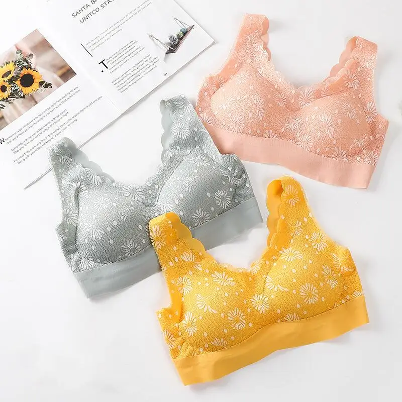 

Thai Latex Bra Underwear Print Beautiful Back Sexy Women Bra Seamless Gather Shockproof Bralette Breathable Sports Vest Brassier