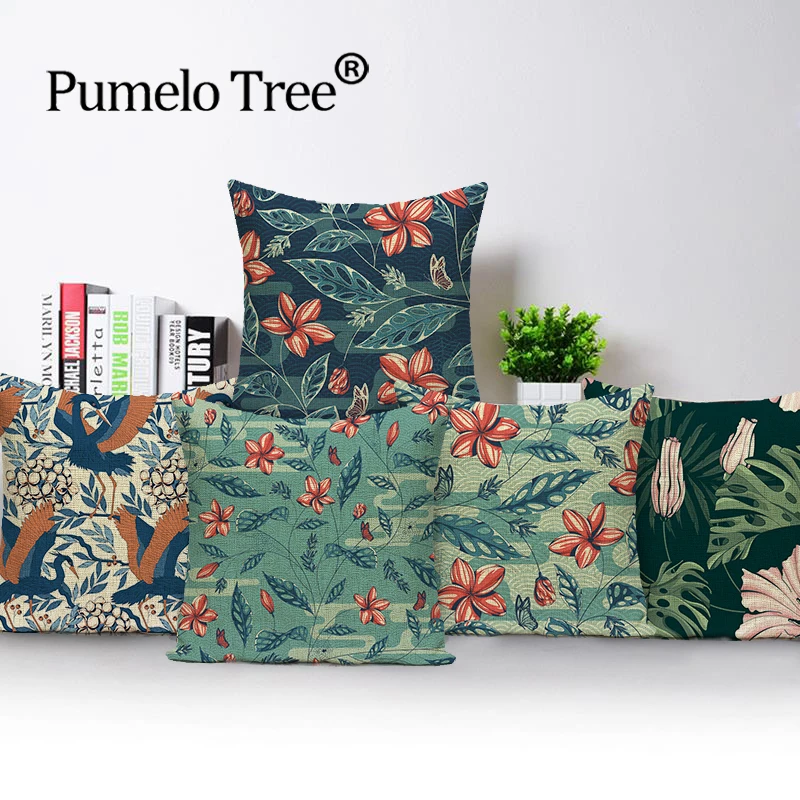 

Plant Print Pillowcase Flowers Pillow Cover Home Decor Cushion Cover Throw Pillow Covers 45x45cm Car Pillow Case Sofa Decoration