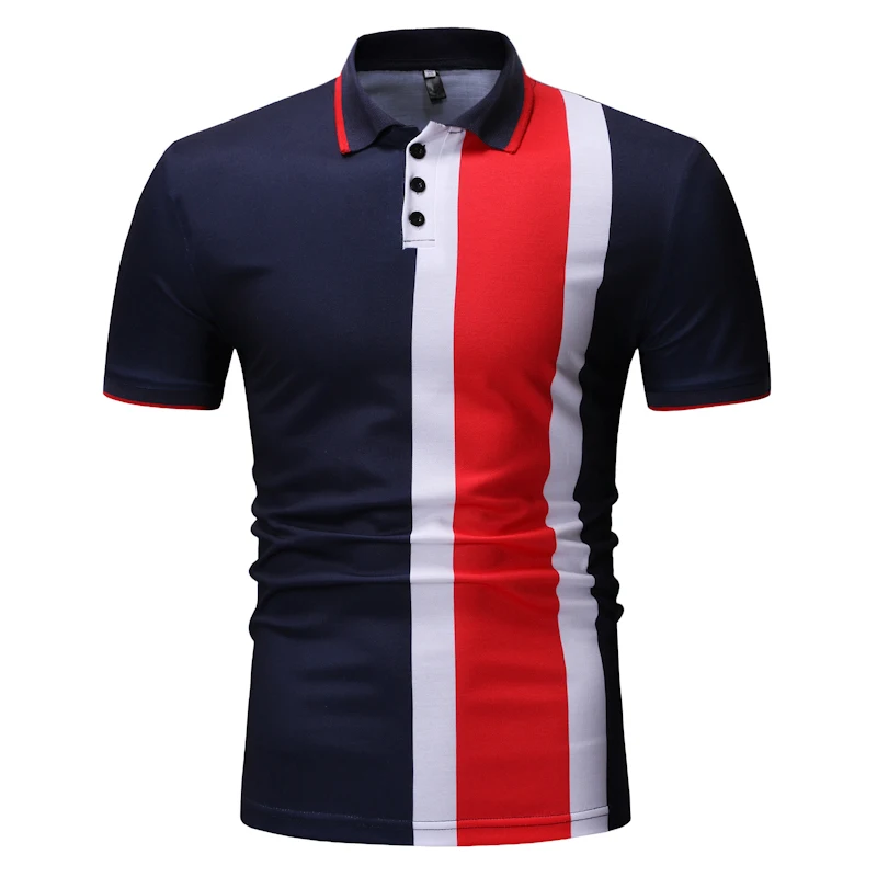 

Men's POLO shirt Cotton Blends Striped Button Casual Tops Slim Fashion Business sports Men short sleeve polo shirt