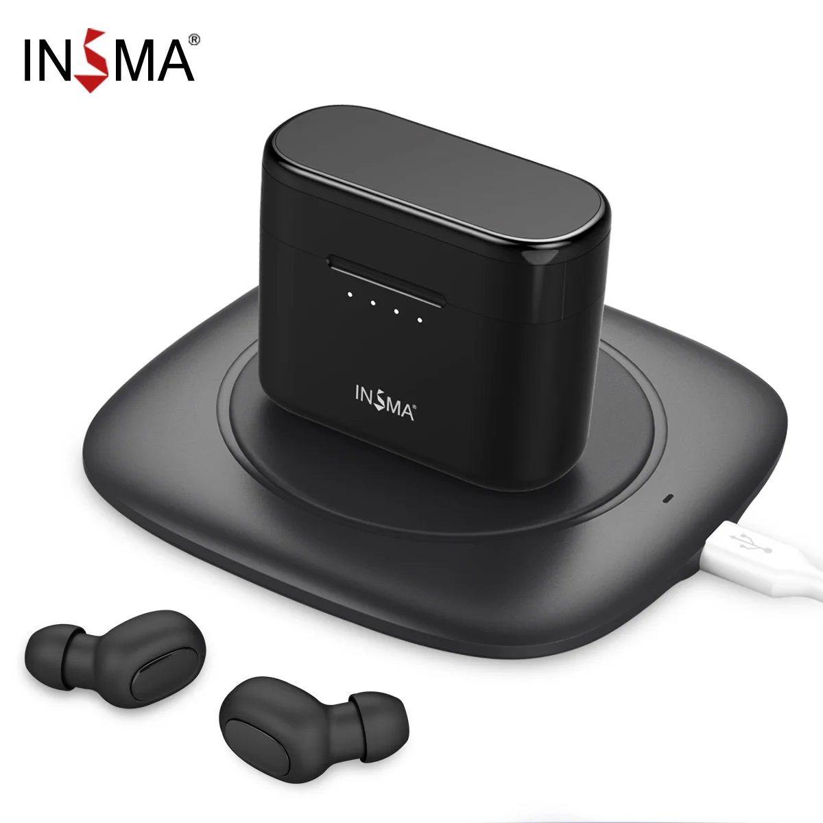 INSMA Airbuds Mini TWS In-Ear bluetooth 5,0 наушники спортивные Hi-Fi стерео настоящие БЕСПРОВОДНЫЕ стереофонические поддержка QI зарядки наушники