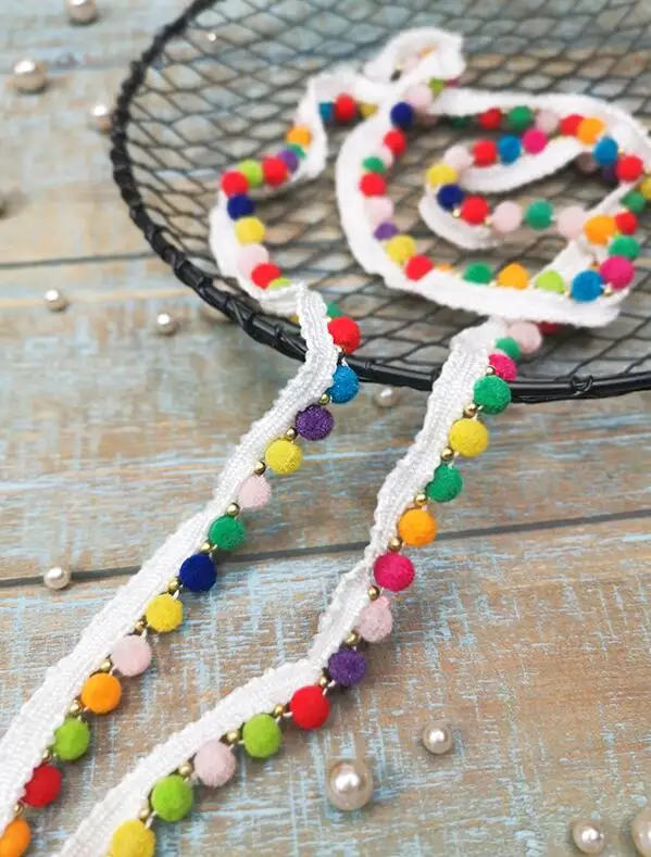 2 Meters Colorful Pom Lace Trim For Sewing Wedding Decoration DIY Bead Embroidered Ribbon 13mm | Дом и сад