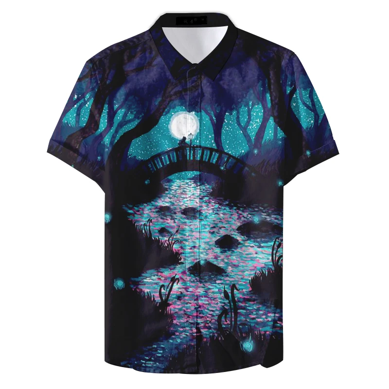 

2019 Summer Fashion Trending Hip Hop Night River Custom Casual Shirts